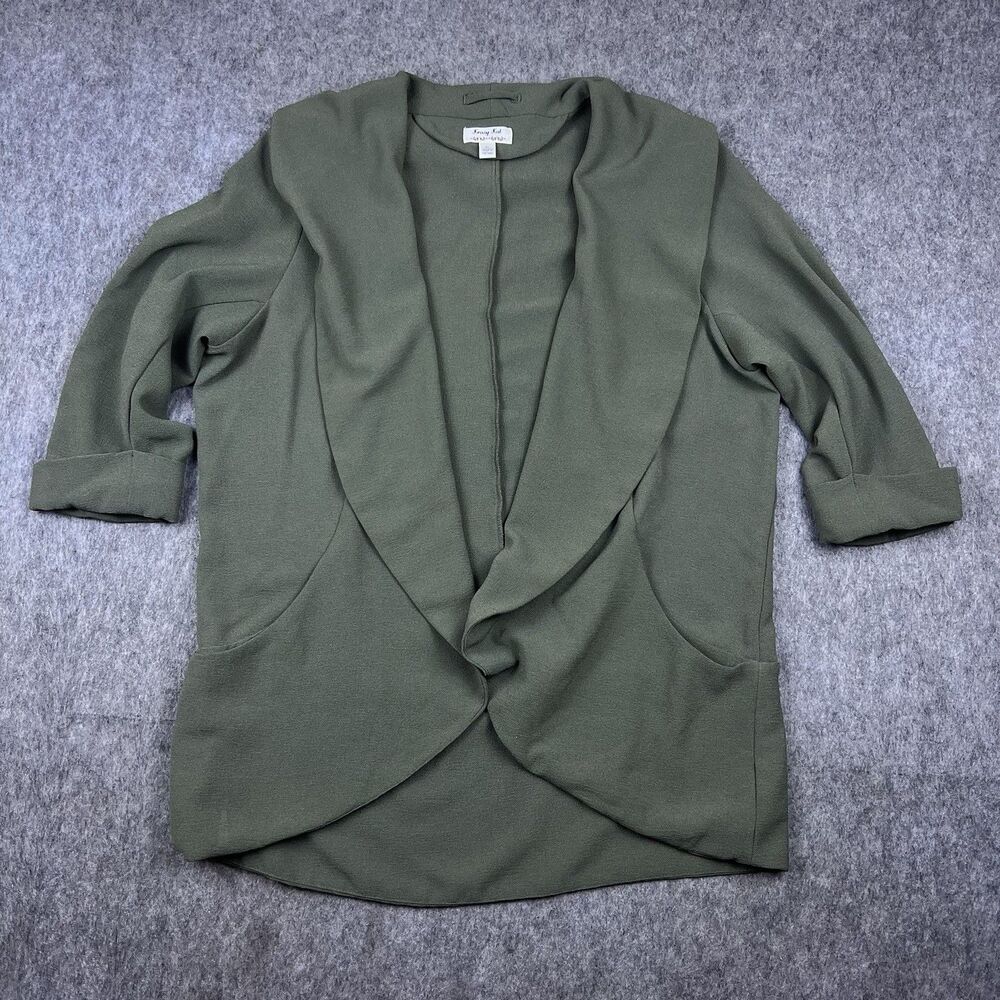 Krazy Kat Women's Cardigan Sweater Boho Open Front Olive Green 3/4 Sleeve Sz XL